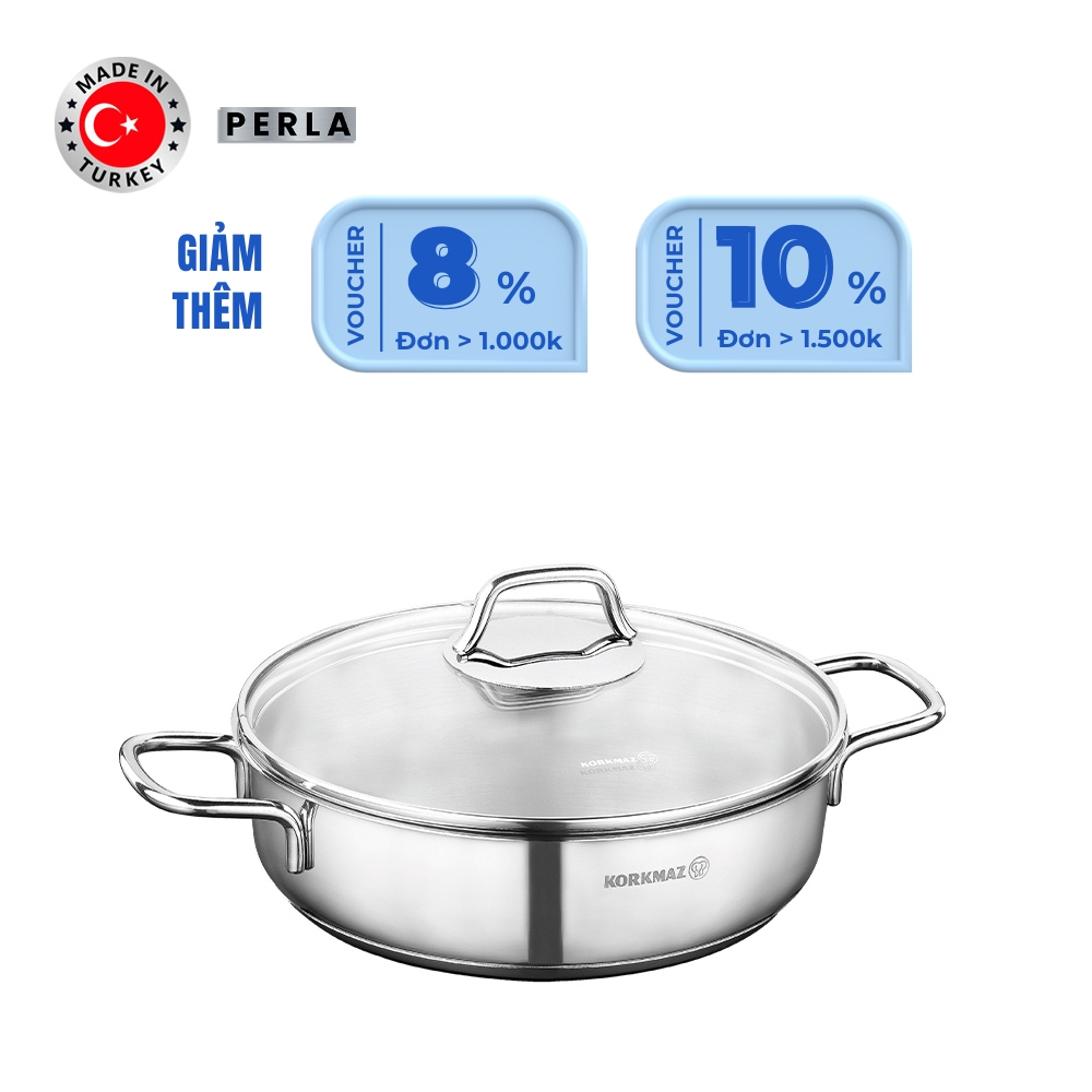 Nồi lẩu inox nấu bếp từ cao cấp thân thấp Korkmaz Perla 3.6 lít - Ø26x7cm - A1834