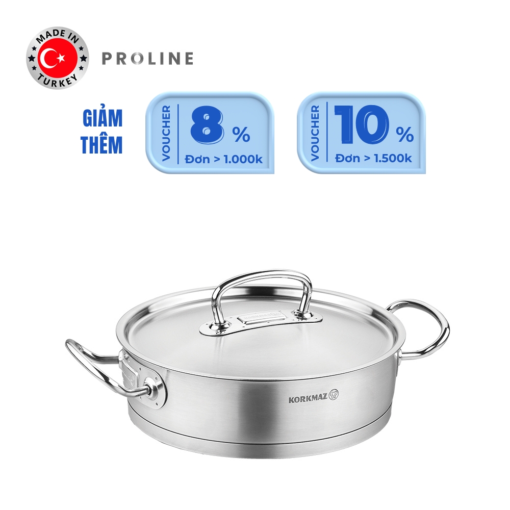 Nồi lẩu inox nấu bếp từ cao cấp Korkmaz Proline 3.1 lít thân thấp - Ø24x7cm - A1172