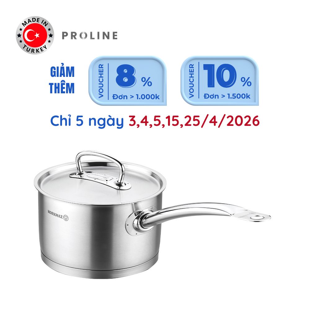 Quánh inox nấu bếp từ cao cấp Korkmaz Proline 2 lít có nắp inox - Ø16x10cm - A1157