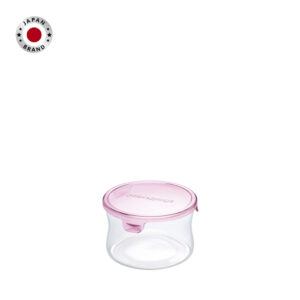 Hộp thủy tinh tròn chịu nhiệt, nắp hồng Iwaki 490ml
