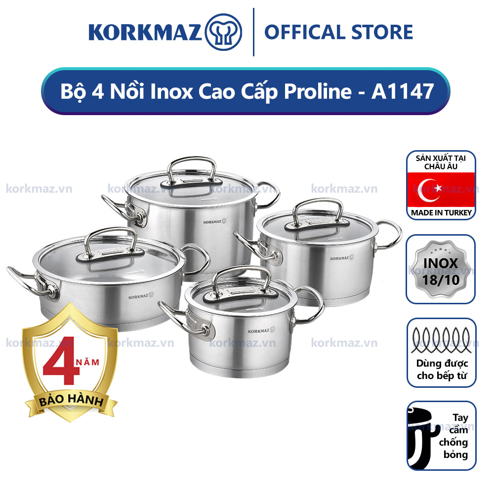 Bộ nồi bếp từ inox 4 món cao cấp Korkmaz Proline nắp kính 2L, 4L, 6.3L, 3.1L - A1147 - Ảnh 5