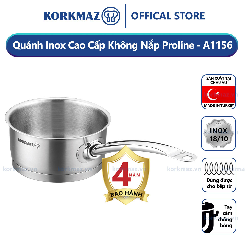 Quánh inox nấu bếp từ cao cấp Korkmaz Proline 1.5 lít không nắp - Ø16x7.5cm - A1156