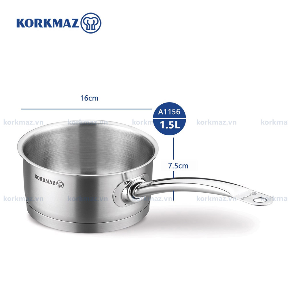 Quánh inox nấu bếp từ cao cấp Korkmaz Proline 1.5 lít không nắp - Ø16x7.5cm - A1156 - Ảnh 2