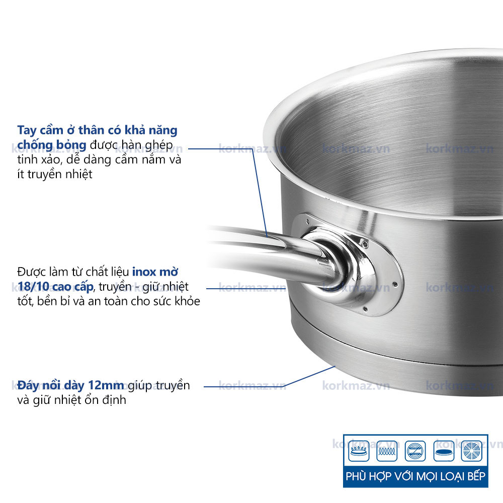 Quánh inox nấu bếp từ cao cấp Korkmaz Proline 1.5 lít không nắp - Ø16x7.5cm - A1156 - Ảnh 3