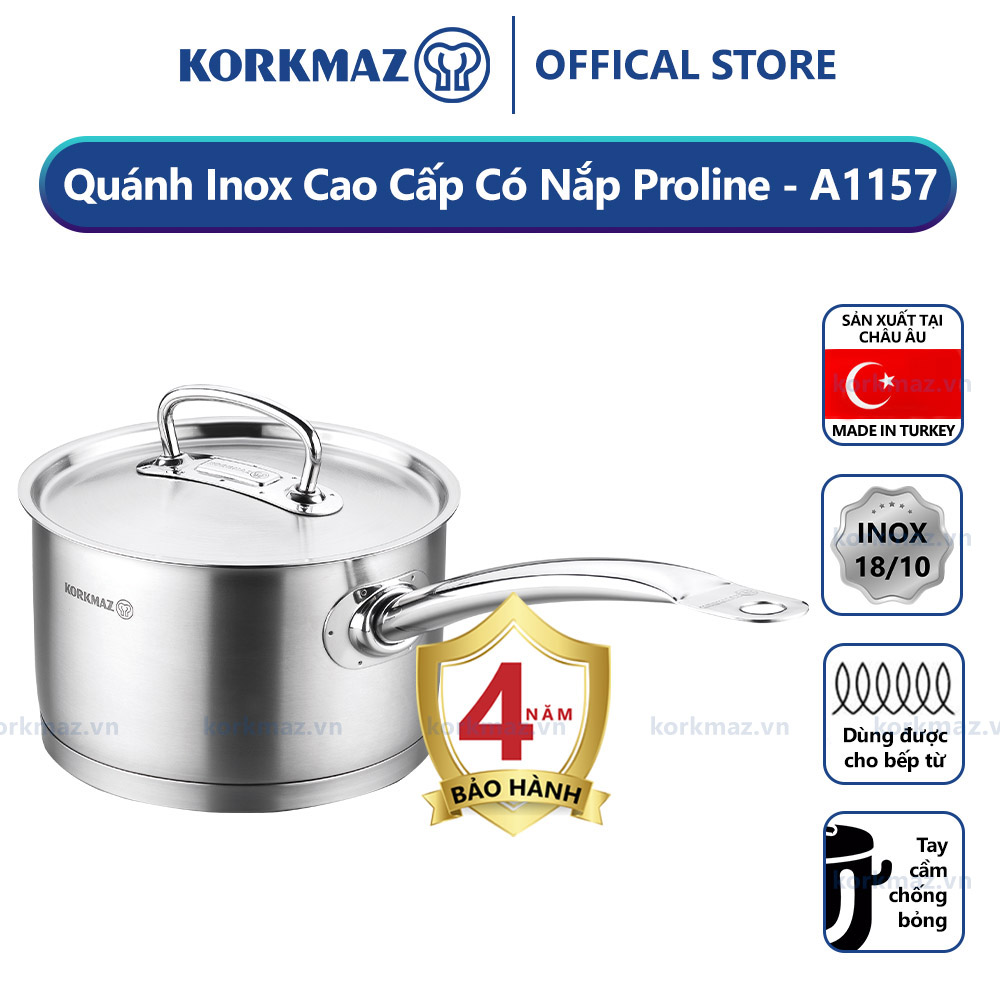 Quánh inox nấu bếp từ cao cấp Korkmaz Proline 2 lít có nắp inox - Ø16x10cm - A1157 - Ảnh 2