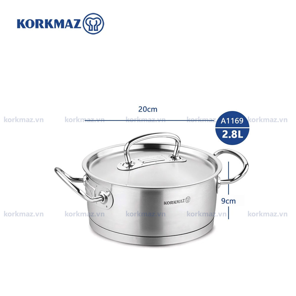 Nồi nấu bếp từ inox cao cấp Korkmaz Proline 2.8 lít thân thấp - Ø20x9cm - A1169 - Ảnh 3