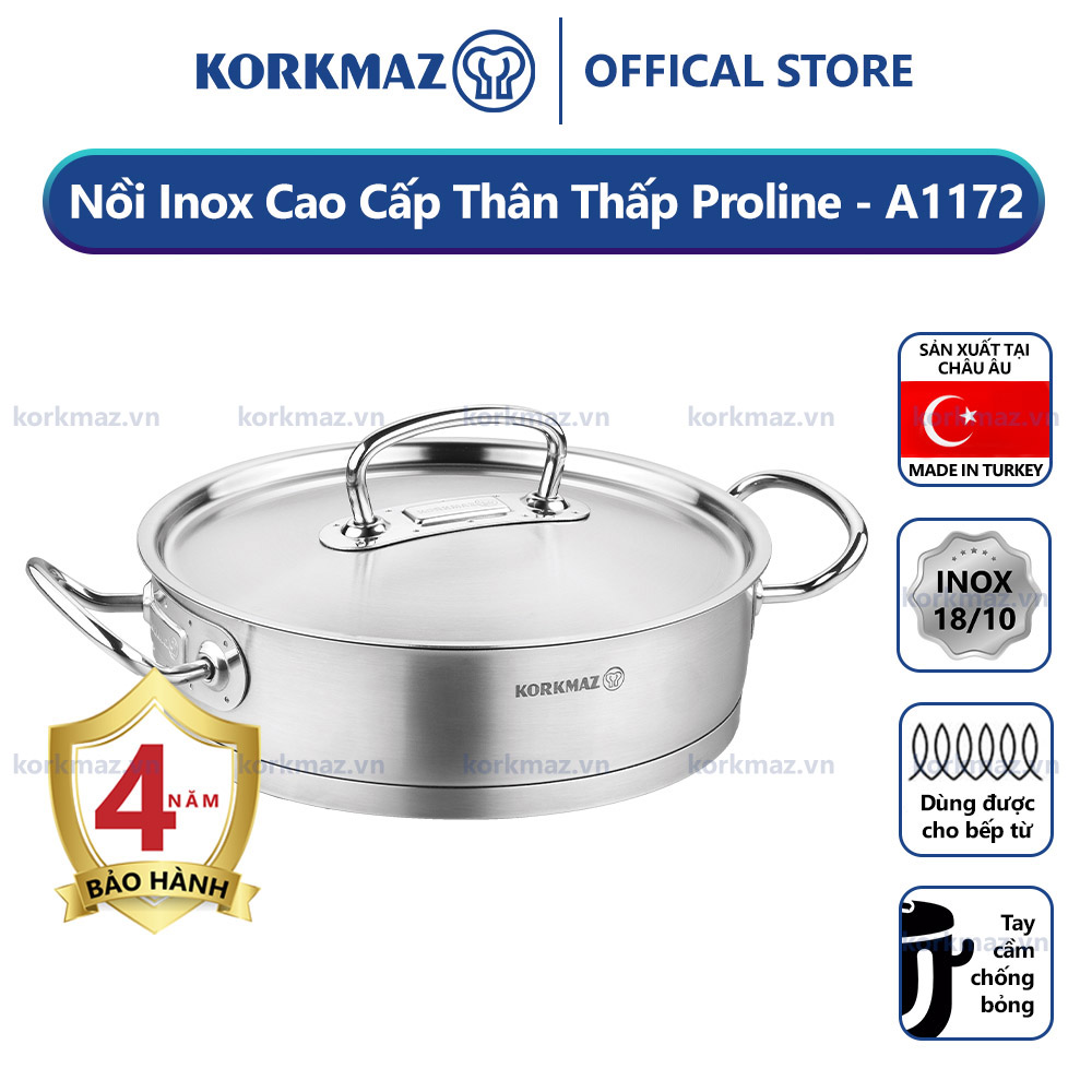 Nồi lẩu inox nấu bếp từ cao cấp Korkmaz Proline 3.1 lít thân thấp - Ø24x7cm - A1172 - Ảnh 2