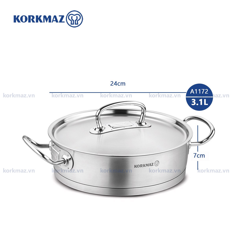 Nồi lẩu inox nấu bếp từ cao cấp Korkmaz Proline 3.1 lít thân thấp - Ø24x7cm - A1172 - Ảnh 3