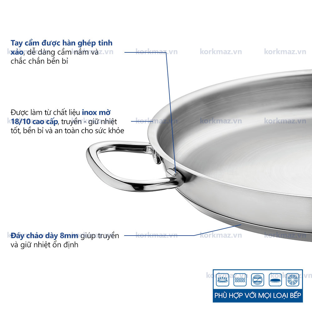 Chảo bếp từ omelette inox cao cấp Korkmaz Proline 24 cm - A1185 - Ảnh 4