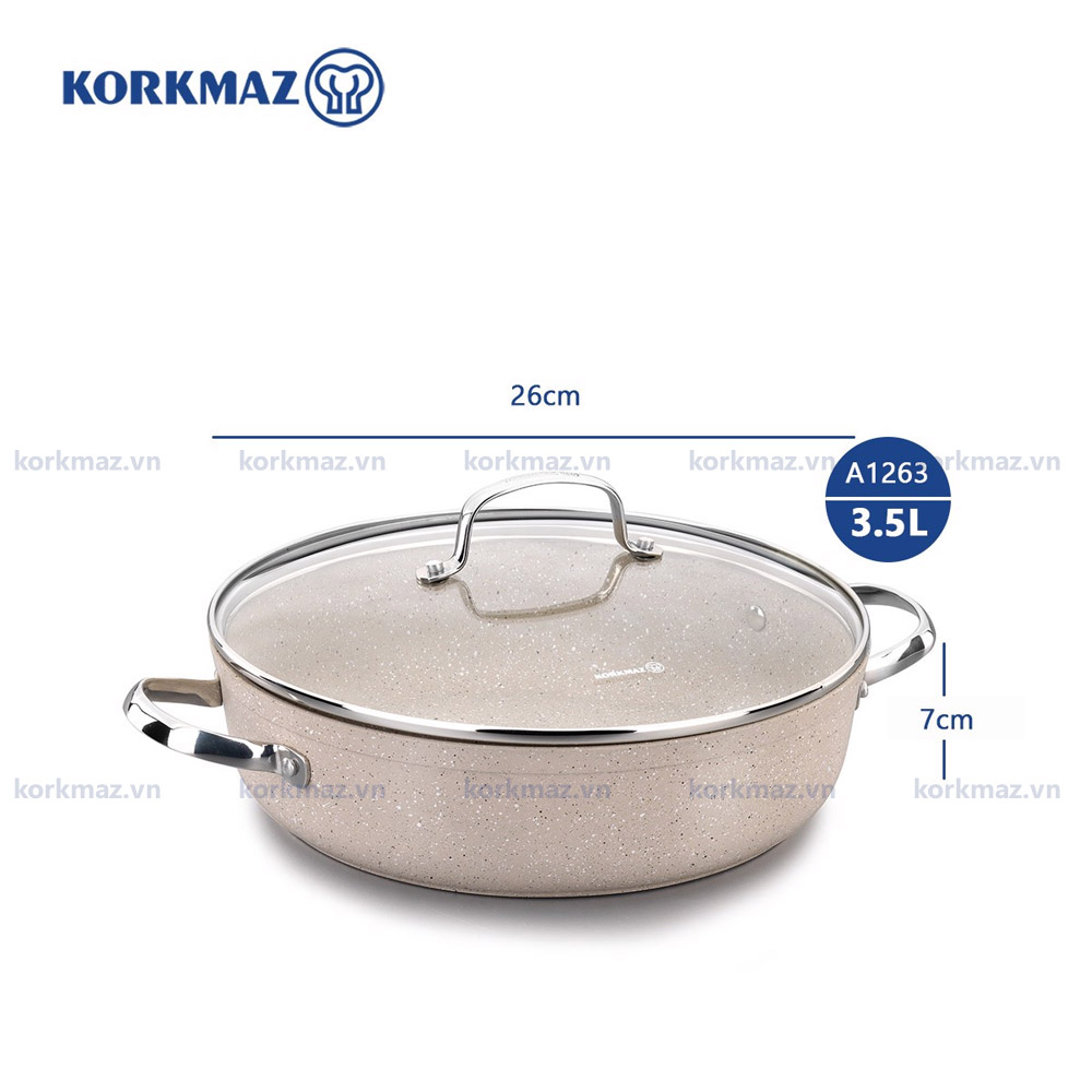 Nồi chống dính bếp từ thấp Korkmaz Granita 3.5 lít - Ø26x7cm - A1263 - Ảnh 3