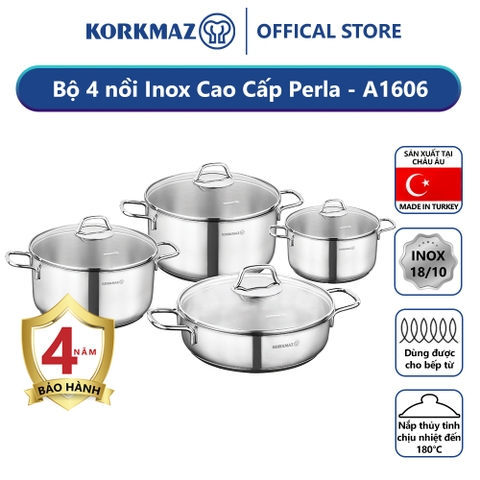 Bộ nồi bếp từ inox 4 món cao cấp Korkmaz Perla nắp kính 1.8L, 3.5L, 5.5L, 3L - A1606 - Ảnh 2