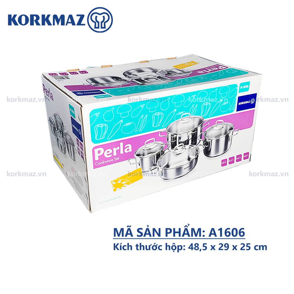 Bộ nồi bếp từ inox 4 món cao cấp Korkmaz Perla nắp kính 1.8L, 3.5L, 5.5L, 3L - A1606 - Ảnh 8