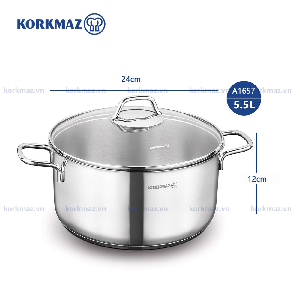 Nồi nấu bếp từ inox cao cấp Korkmaz Perla 5.5 lít - Ø24x12cm - A1657 - Ảnh 3