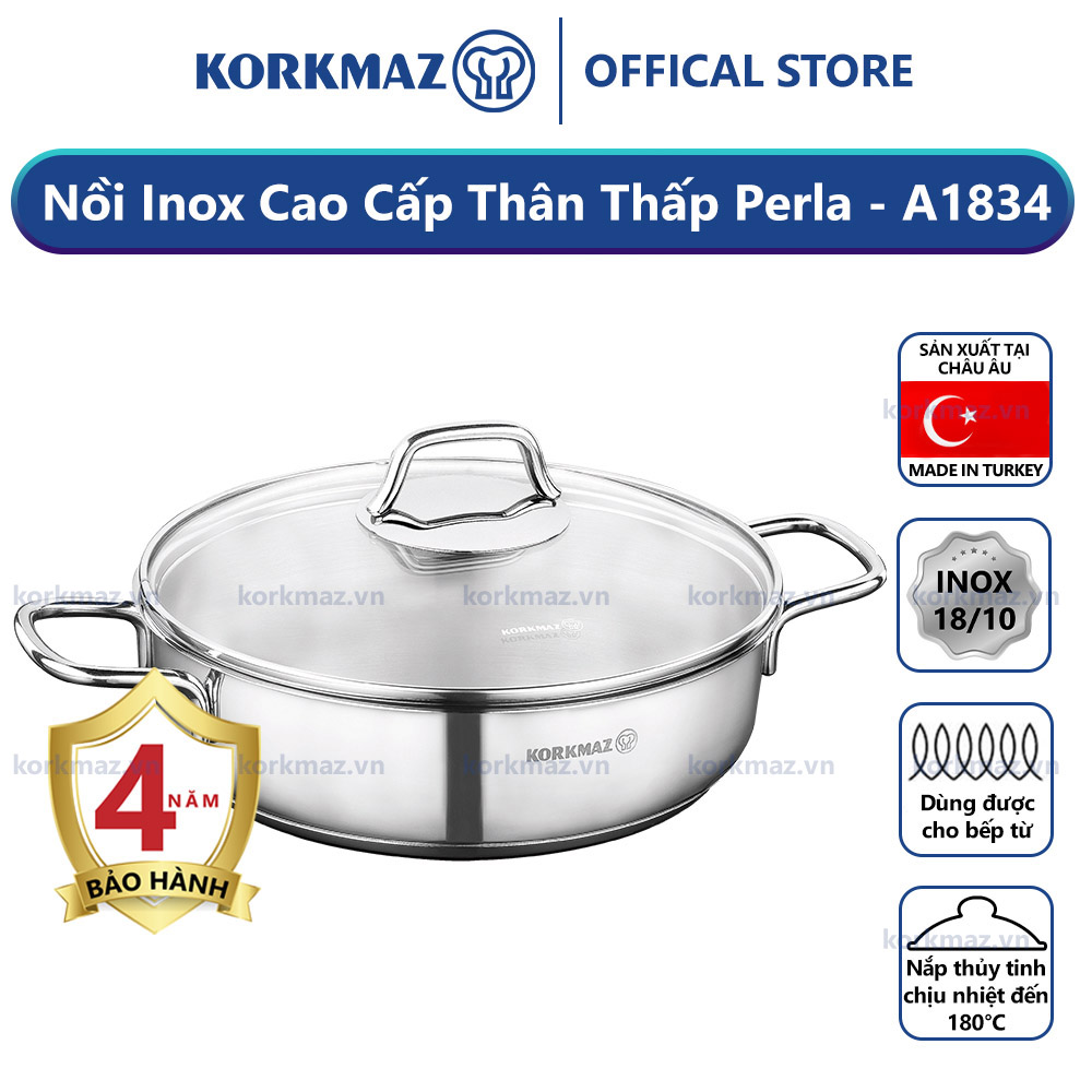 Nồi lẩu inox nấu bếp từ cao cấp thân thấp Korkmaz Perla 3.6 lít - Ø26x7cm - A1834 - Ảnh 2