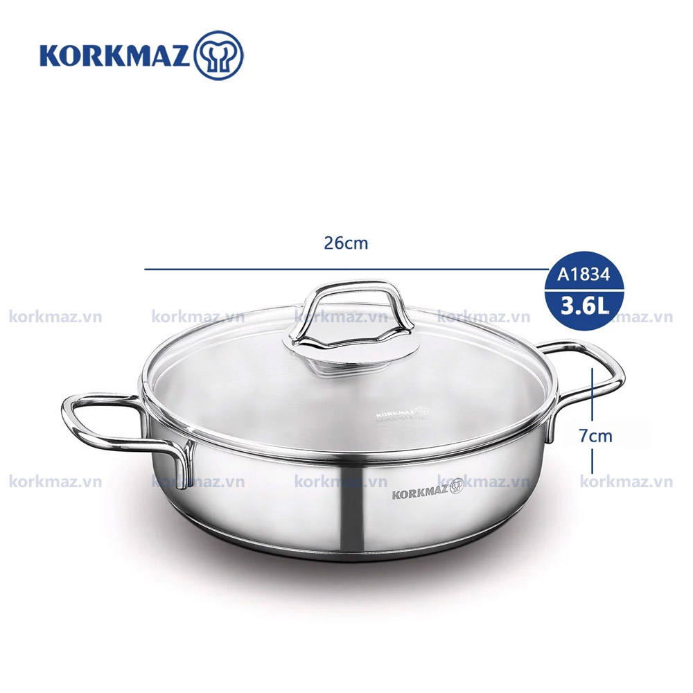Nồi lẩu inox nấu bếp từ cao cấp thân thấp Korkmaz Perla 3.6 lít - Ø26x7cm - A1834 - Ảnh 3