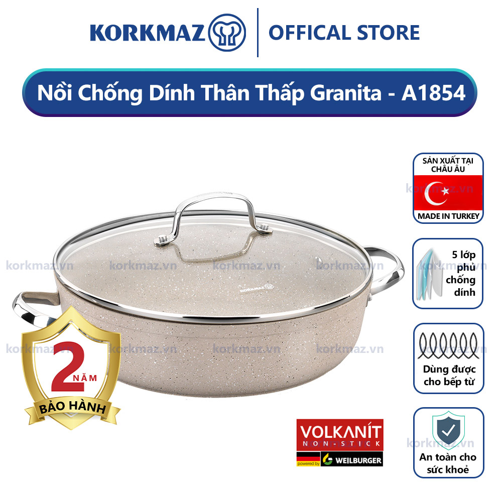 Nồi chống dính bếp từ cao cấp Korkmaz Granita thân thấp 2.5 lít - Ø24x6.5cm - A1854 - Ảnh 2