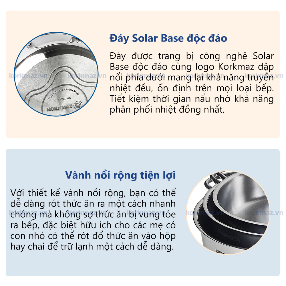 Nồi nấu bếp từ inox cao cấp Korkmaz Perla 4.8 lít thân cao - Ø20x16cm - A2698 - Ảnh 3