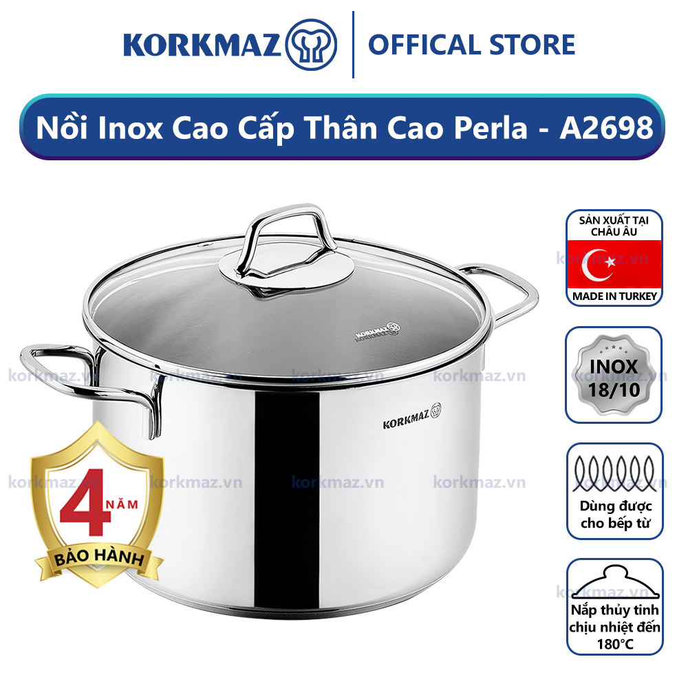 Nồi nấu bếp từ inox cao cấp Korkmaz Perla 4.8 lít thân cao - Ø20x16cm - A2698 - Ảnh 2