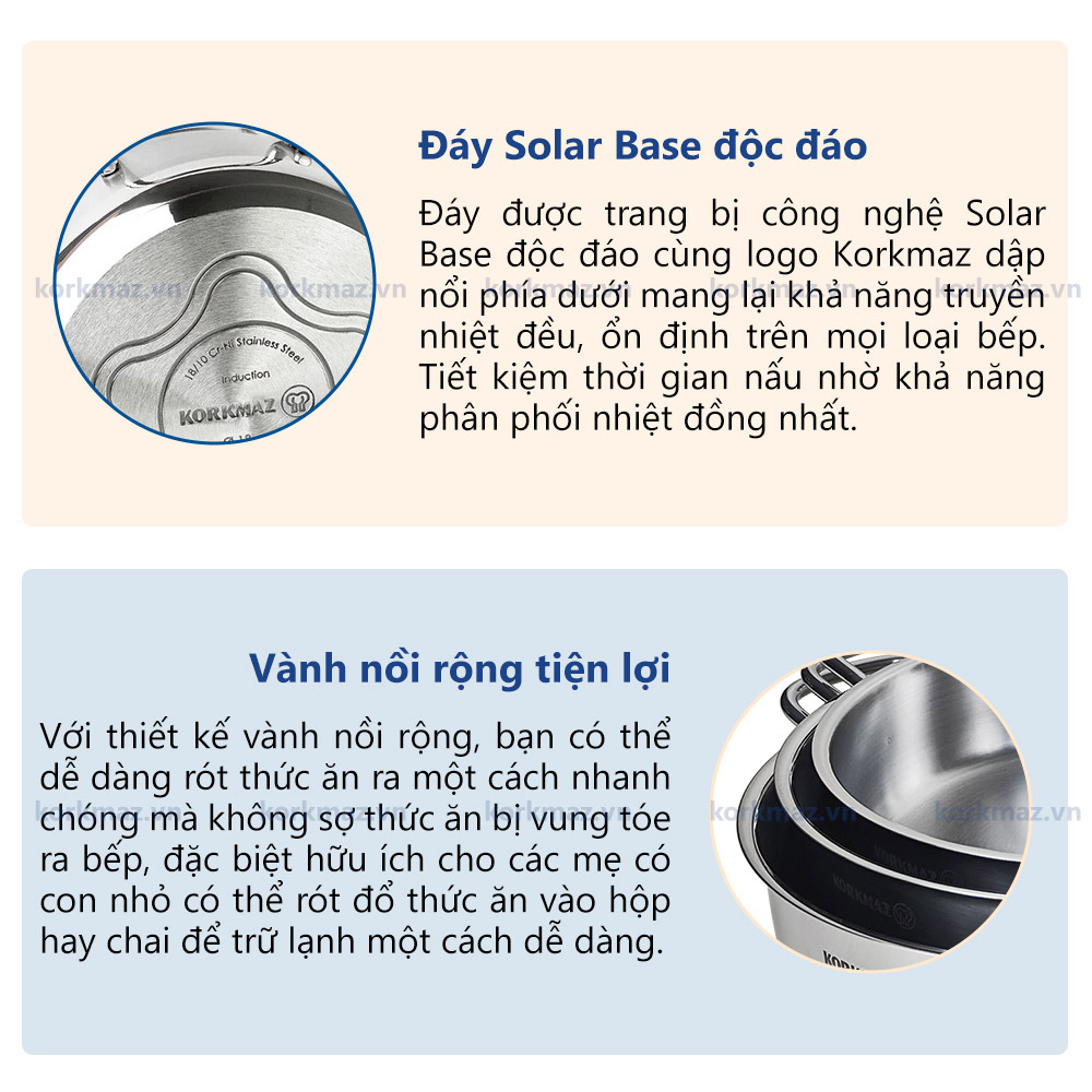Nồi nấu bếp từ inox cao cấp Korkmaz Perla 7.8 lít thân cao - Ø24x17cm - A2699 - Ảnh 5