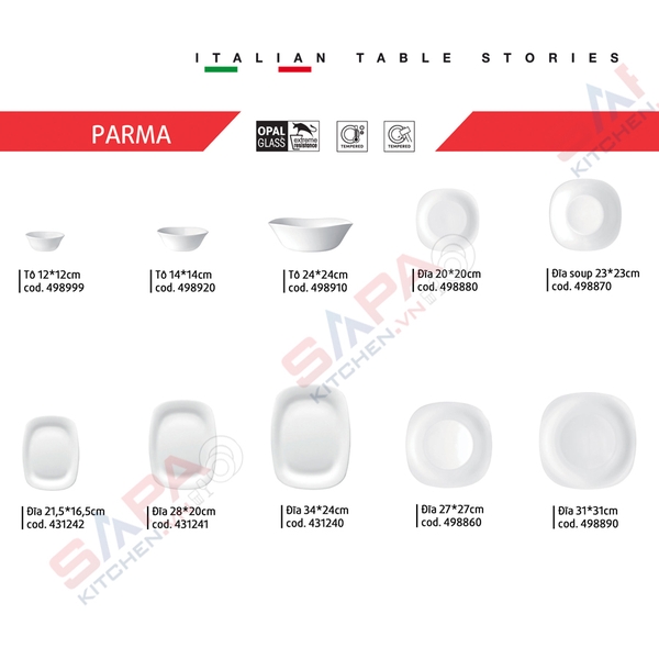 Đĩa thủy tinh chữ nhật trung Parma 20 x 28 cm - Ảnh 12