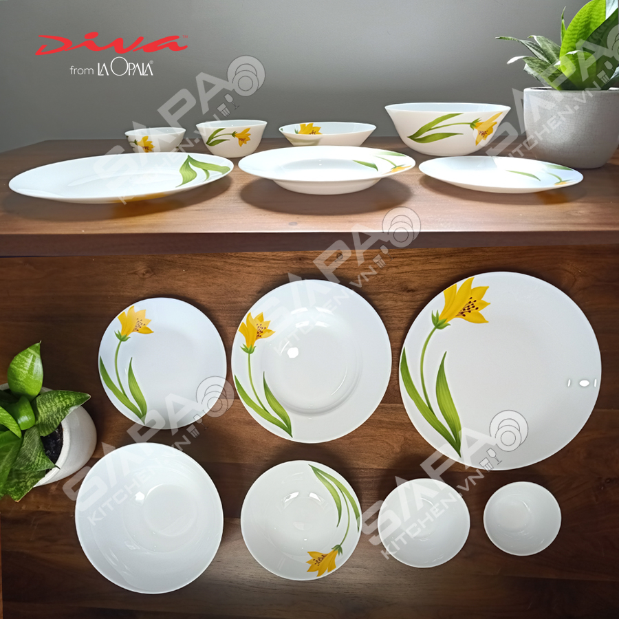 Bộ chén đĩa thủy tinh Diva Ivory Canary Arch 10 món (La Opala) - Ảnh 6