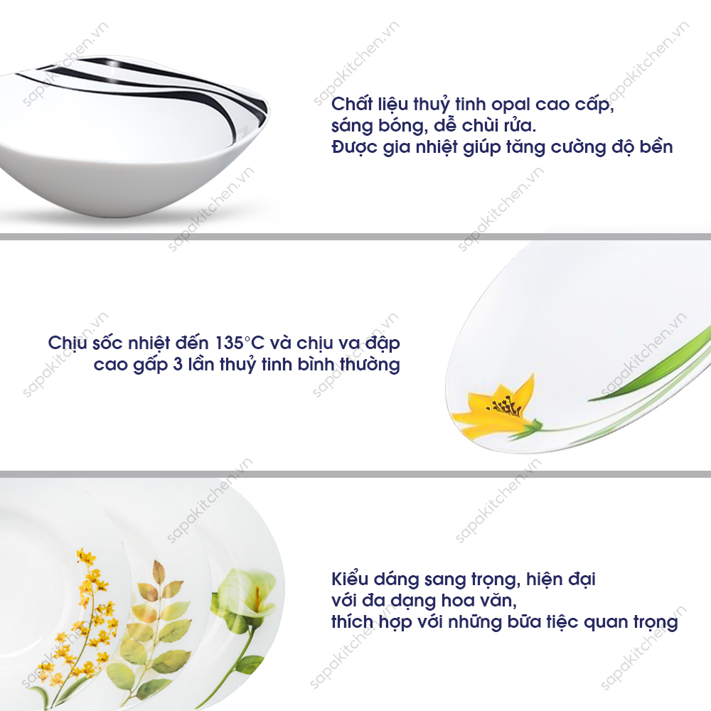 Bộ chén đĩa thủy tinh vuông tròn Diva Ivory Autumn Shadow 12 món (La Opala) - Ảnh 6