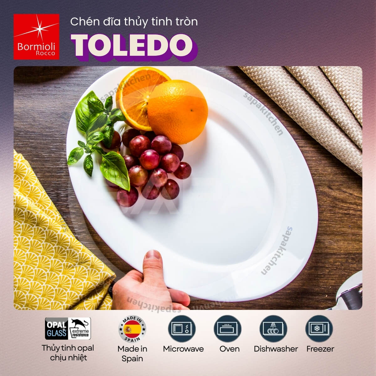 Đĩa thủy tinh oval lớn Toledo 30 cm - Ảnh 2