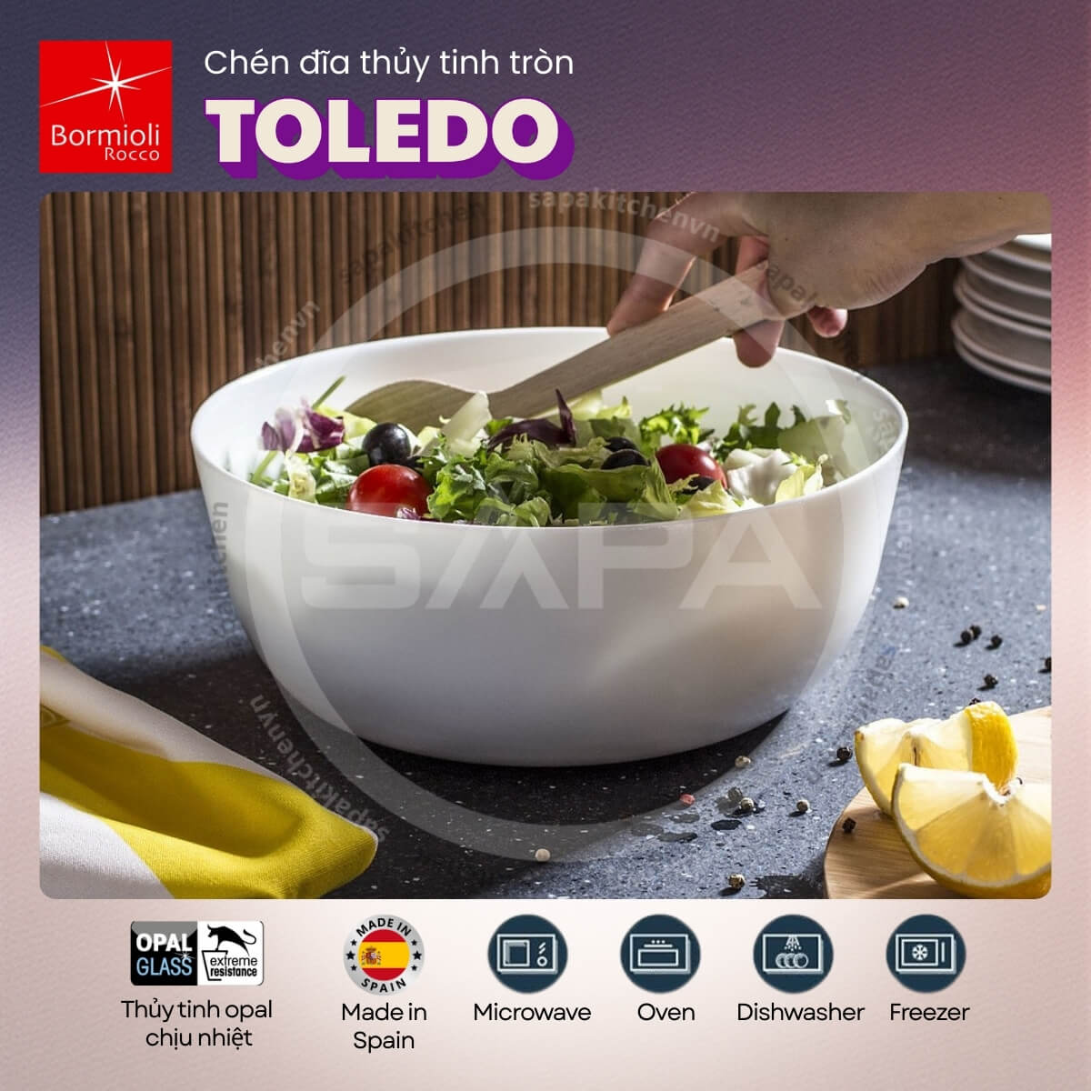 Tô thủy tinh tròn lớn Toledo 23 cm - Ảnh 2