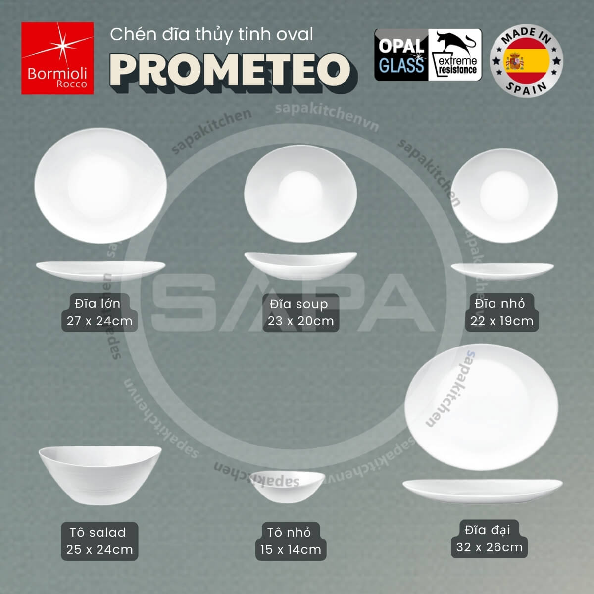 Đĩa thủy tinh oval lớn Prometeo 32 x 26 cm - Ảnh 9