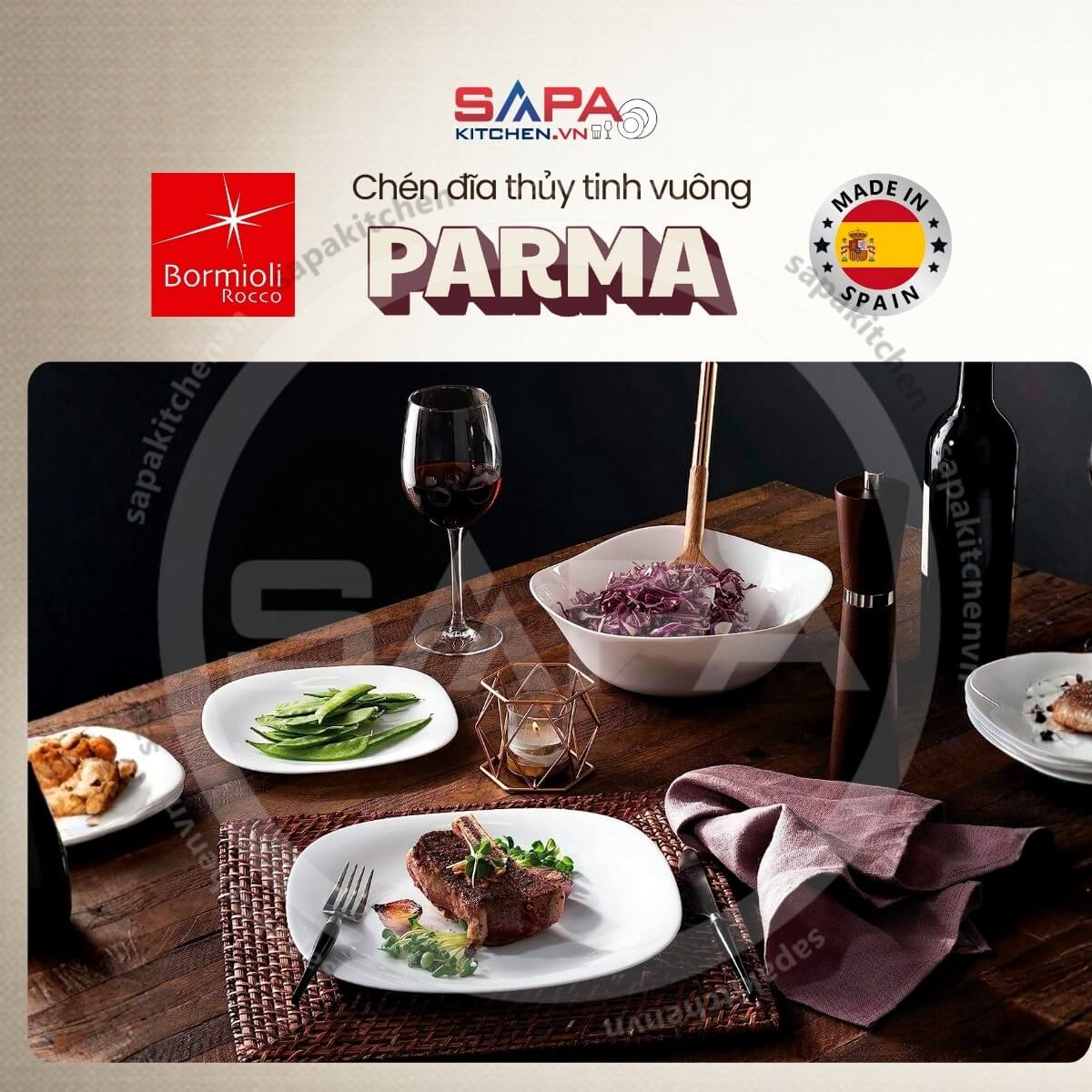 Đĩa thủy tinh vuông lớn Parma 27 cm - Ảnh 4