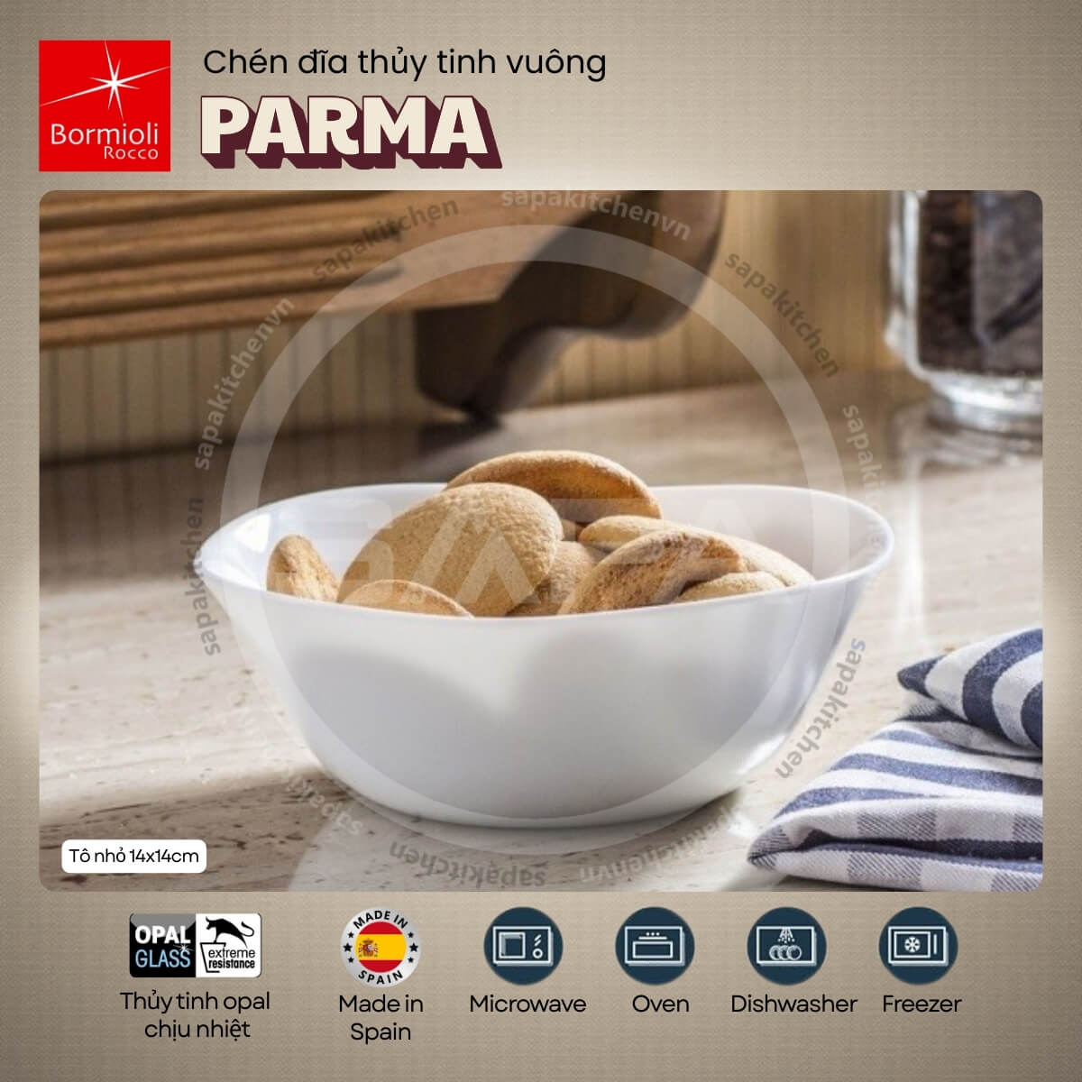Tô thủy tinh vuông nhỏ Parma 14 cm - Ảnh 2