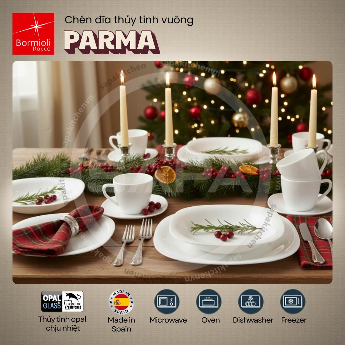 Đĩa thủy tinh chữ nhật trung Parma 20 x 28 cm - Ảnh 3