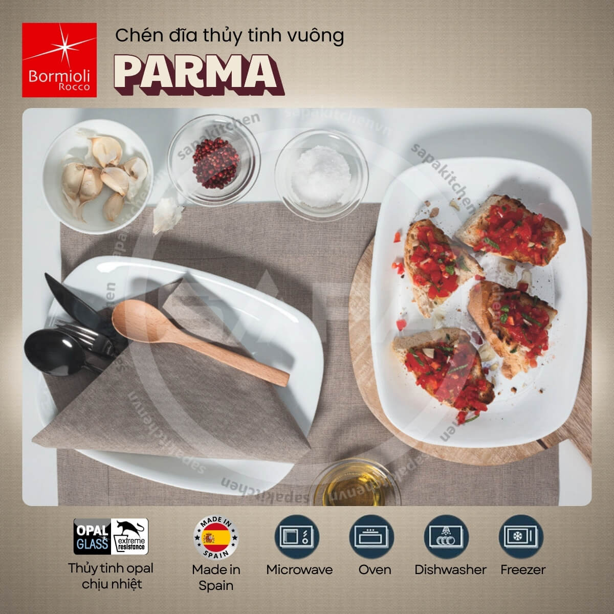 Đĩa thủy tinh chữ nhật lớn Parma 24 x 34 cm - Ảnh 4