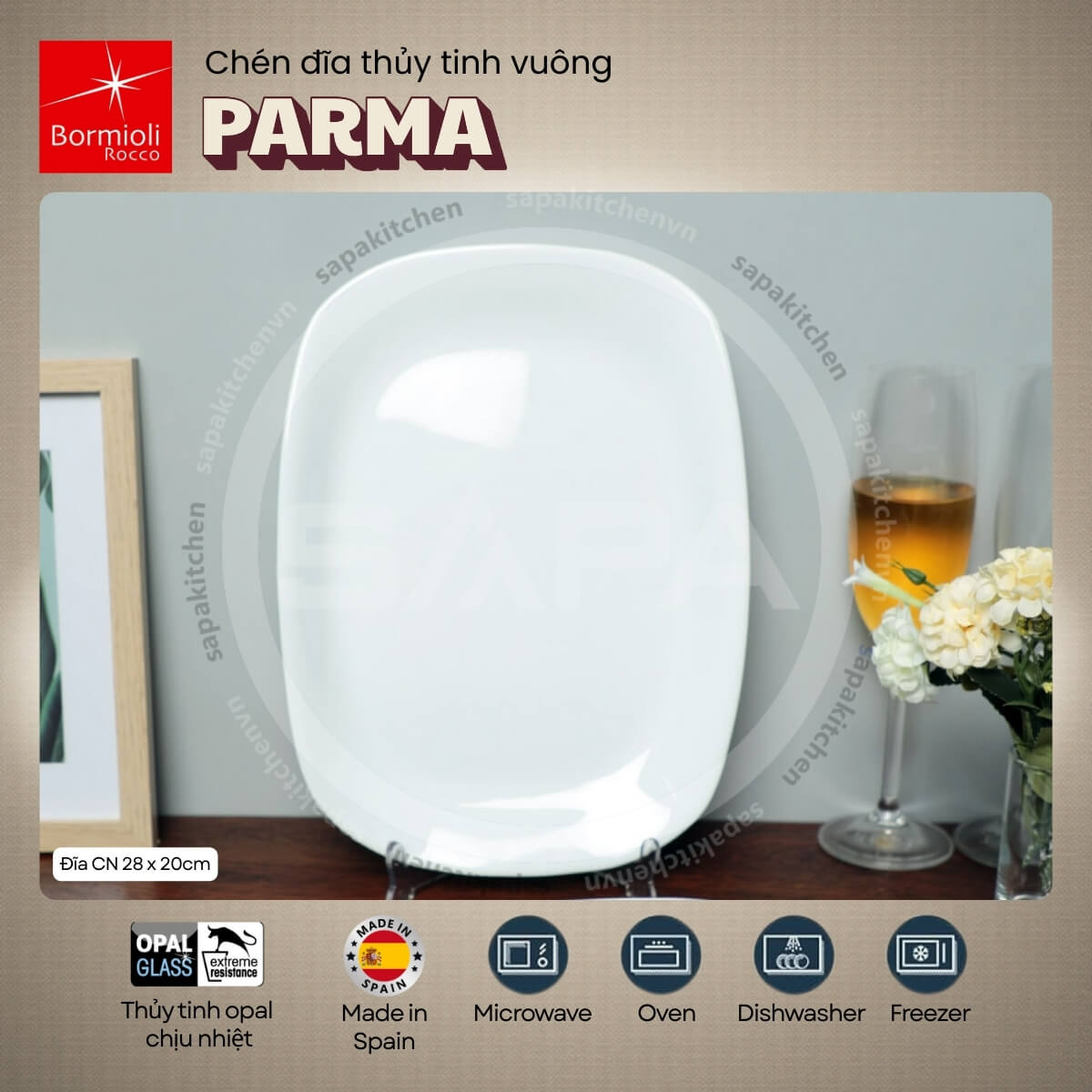 Đĩa thủy tinh chữ nhật trung Parma 20 x 28 cm - Ảnh 2