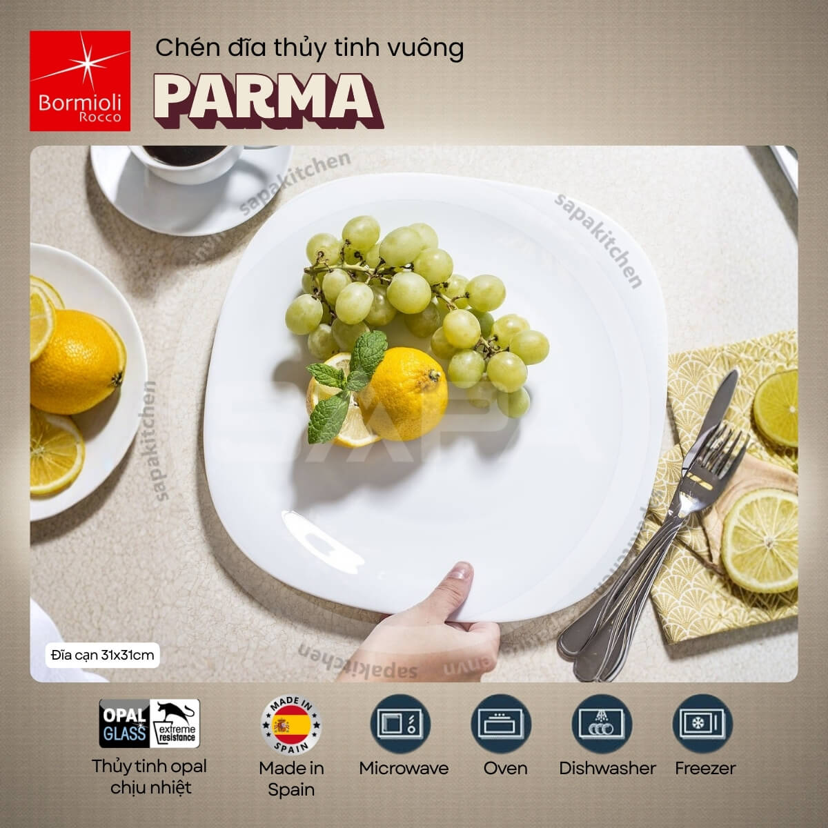 Đĩa thủy tinh vuông lớn Parma 31 cm - Ảnh 2