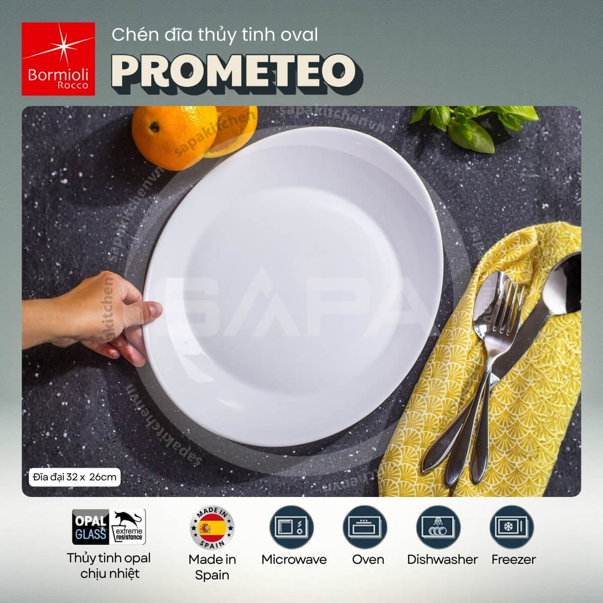 Đĩa thủy tinh oval lớn Prometeo 32 x 26 cm - Ảnh 2