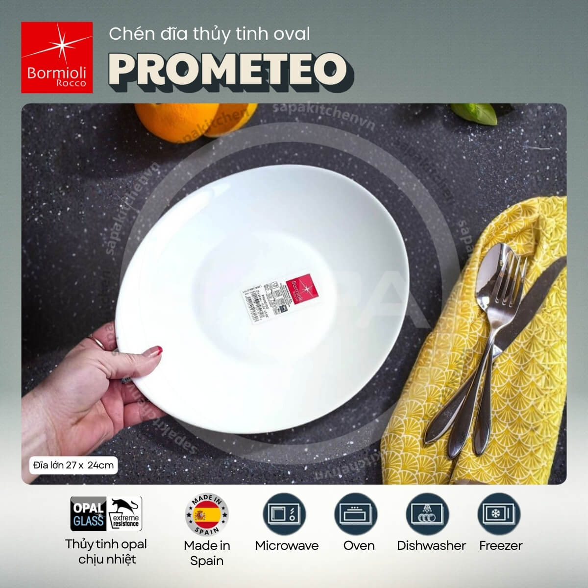 Đĩa thủy tinh oval lớn Prometeo 27 x 24 cm - Ảnh 2