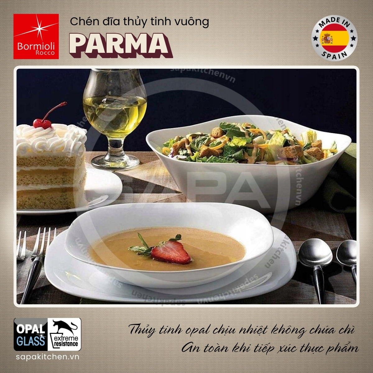 Bộ chén đĩa thủy tinh vuông Parma 12 món - Ảnh 3