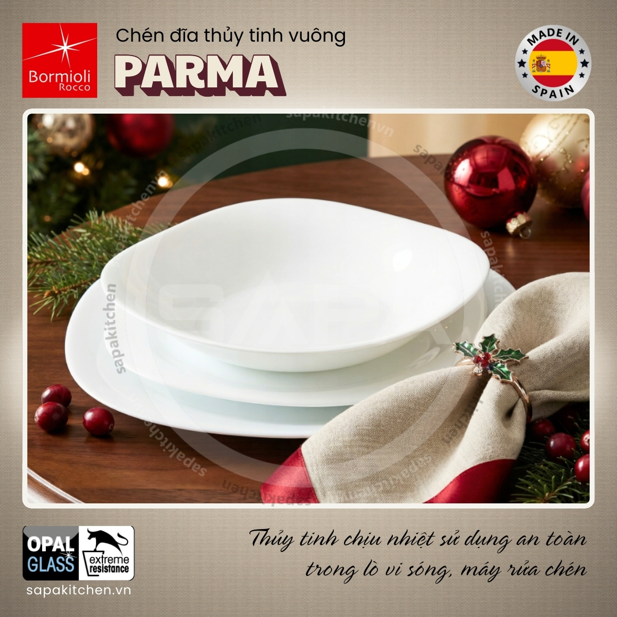 Bộ chén đĩa thủy tinh vuông Parma 12 món - Ảnh 4
