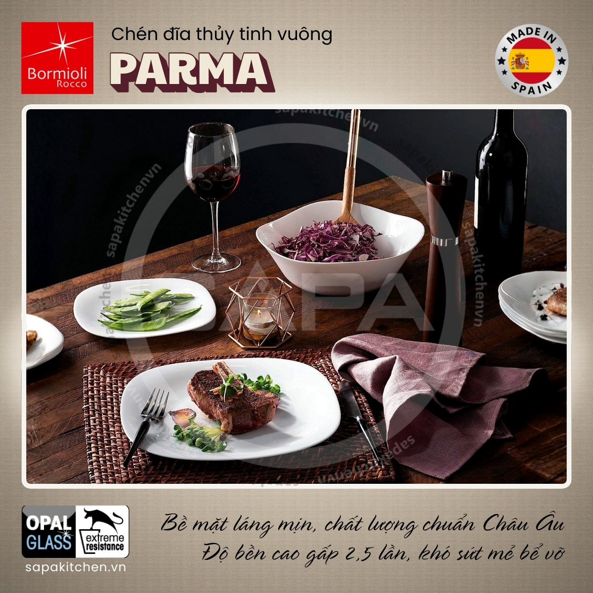 Bộ chén đĩa thủy tinh vuông Parma 12 món - Ảnh 5
