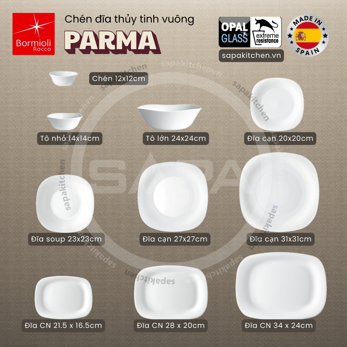 Bộ chén đĩa thủy tinh vuông Parma 12 món - Ảnh 6