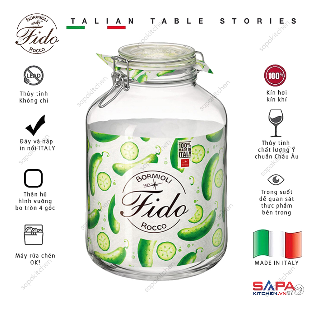 Hũ thủy tinh nắp cài kín hơi Fido 5000ml