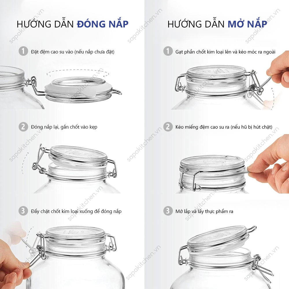 Hũ thủy tinh nắp cài kín hơi Fido 1500ml - Ảnh 3