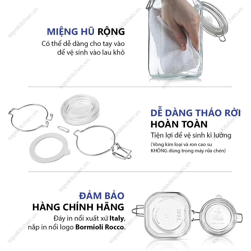 Hũ thủy tinh nắp cài kín hơi Fido 1000ml - Ảnh 4