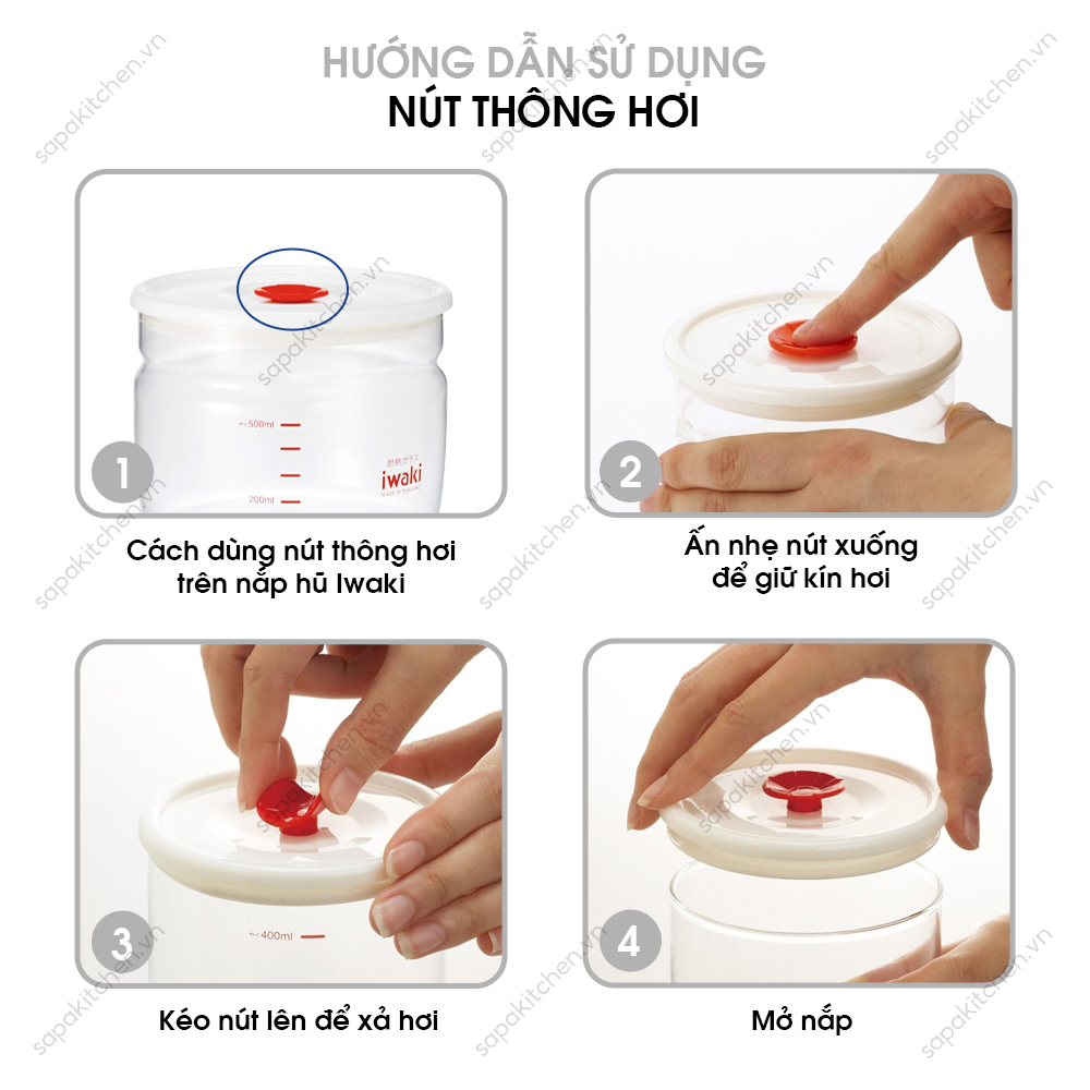 Hũ thủy tinh tròn chịu nhiệt, nắp hít kín hơi Iwaki 550ml - Ảnh 2