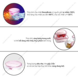 Alternative view of Hộp thủy tinh tròn chịu nhiệt, nắp hồng Iwaki 1.3L