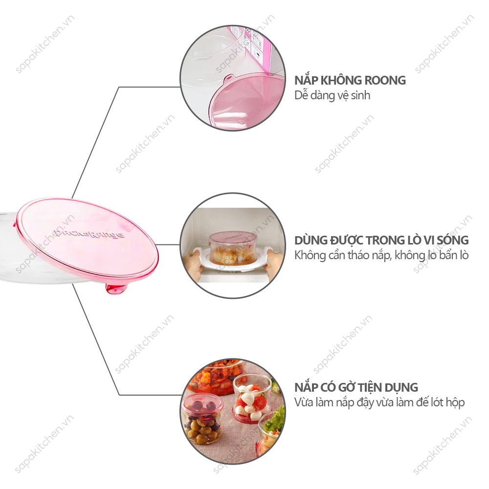 Hộp thủy tinh tròn chịu nhiệt, nắp hồng Iwaki 380ml - Ảnh 2