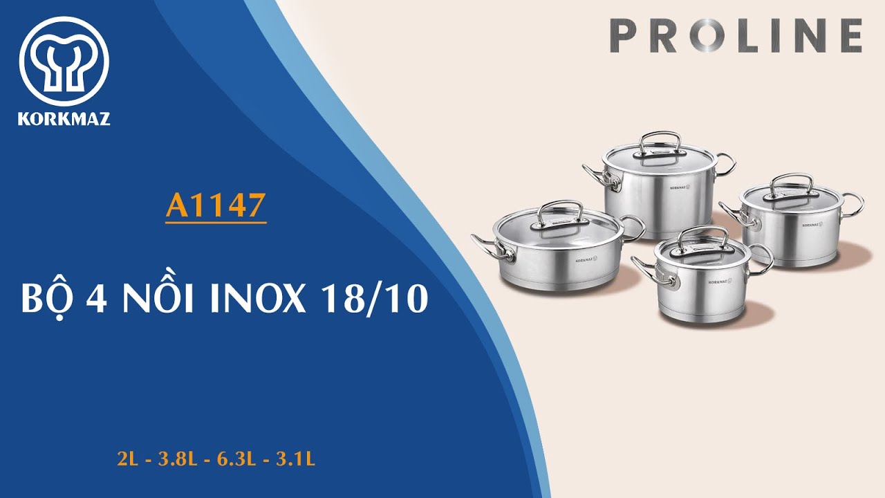 Bộ nồi bếp từ inox 4 món cao cấp Korkmaz Proline nắp kính 2L, 4L, 6.3L, 3.1L - A1147 - Ảnh 11