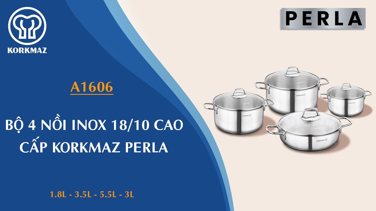 Bộ nồi bếp từ inox 4 món cao cấp Korkmaz Perla nắp kính 1.8L, 3.5L, 5.5L, 3L - A1606 - Ảnh 10