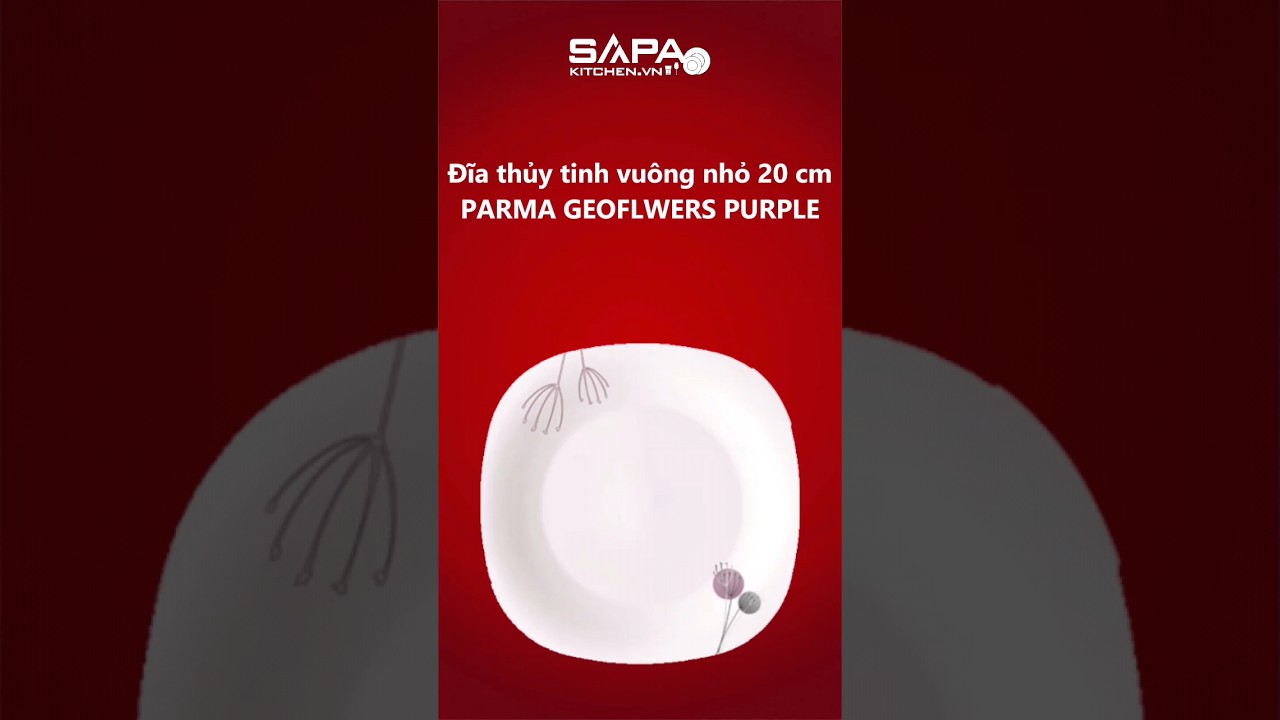 Đĩa thủy tinh vuông nhỏ Parma Geoflwers Purple 20 cm - Ảnh 5